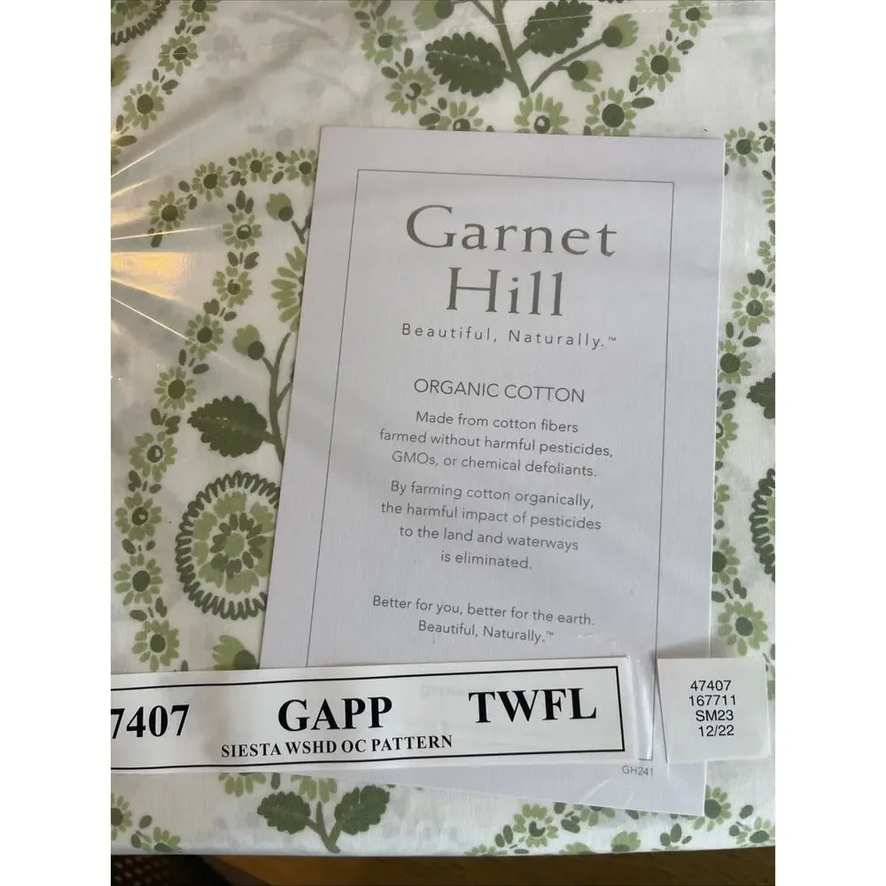 Garnet Hill Organic Cotton Twin Flat Sheet Siesta Green Flower Paisley NIP